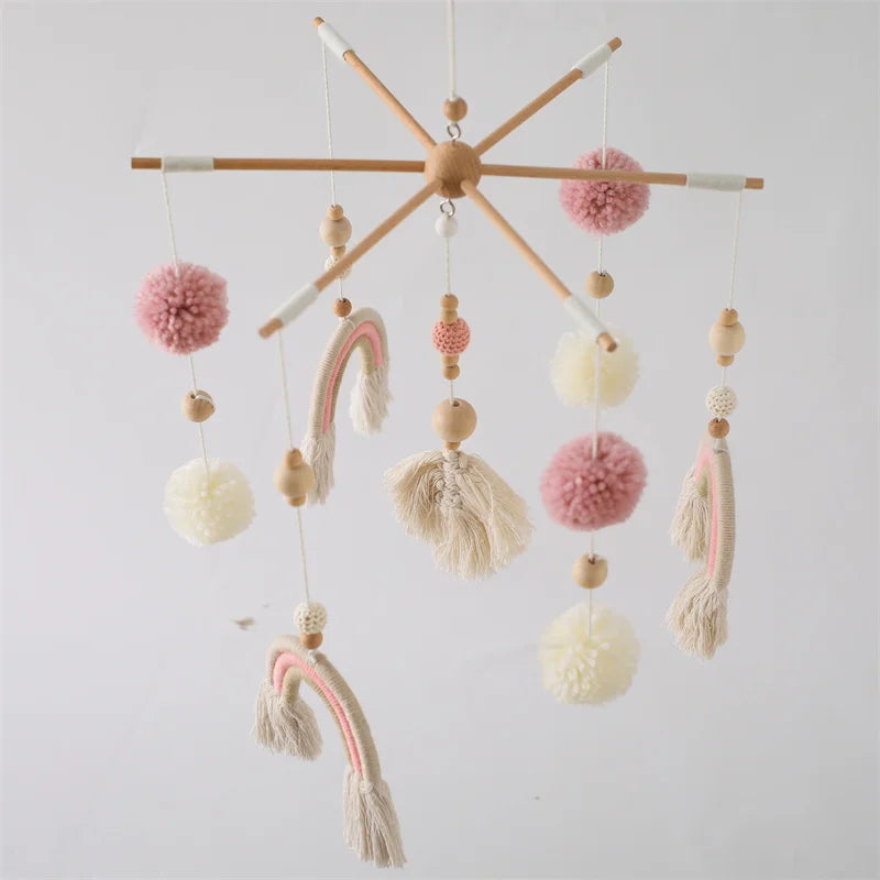 Baby Rattle Wooden Crib Mobile Bed Bell Toys Soft Felt Forest Animal Doll Toy Kid Stroller Comfort Crib Hanging Bracket Toy Gift