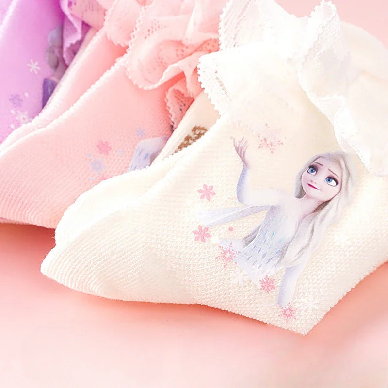 4 Pairs Children's Girl Elsa Socks Children's Spring and Summer Thin Hollow Cotton Lace Socks Short Socks H3134