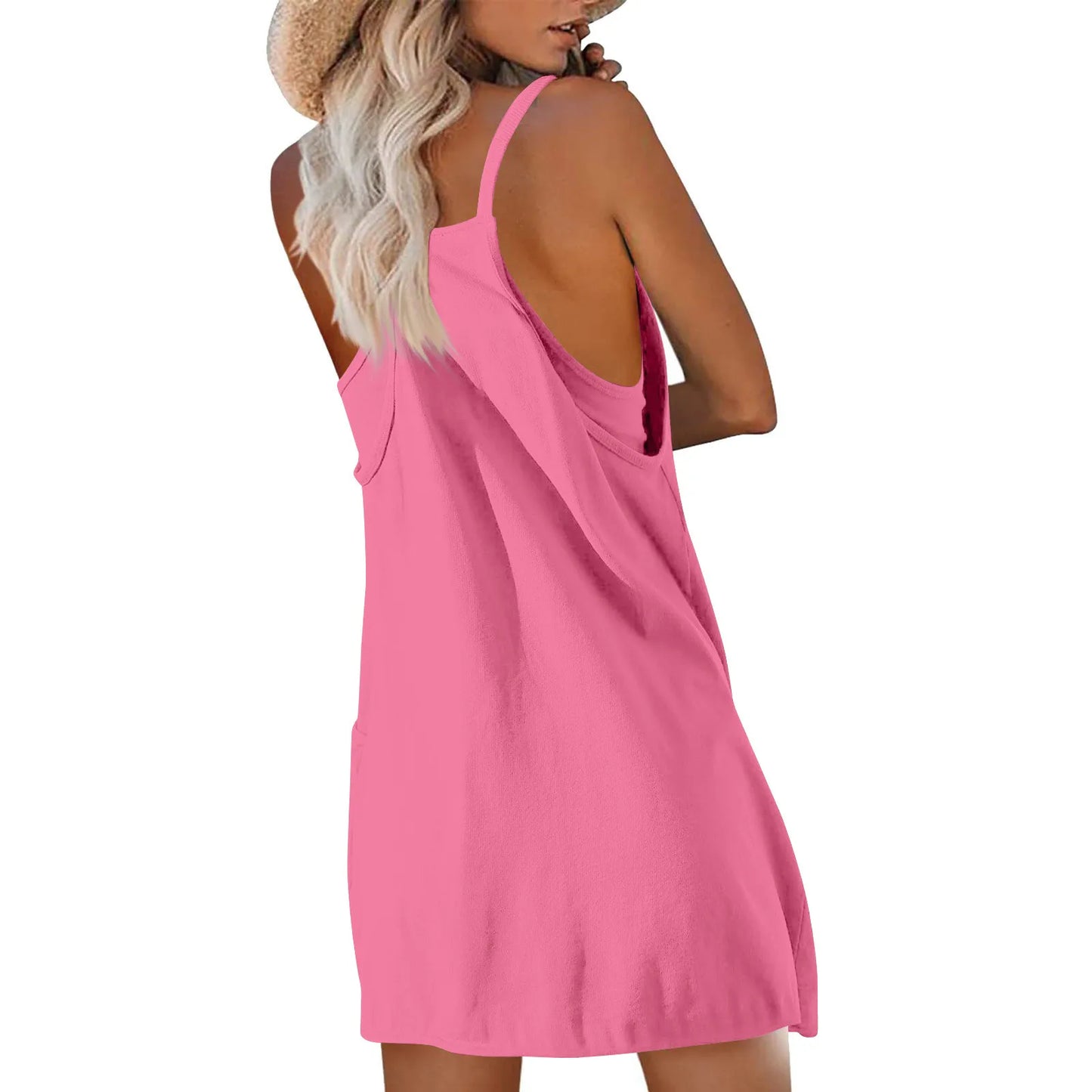 Sport Mini Dress For Women Summer Sleeveless Dress Casual Short Sundress Female Workout Tennis Athletic Onesie With Pockets