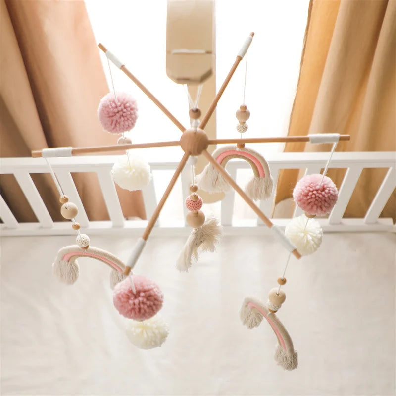 Baby Rattle Wooden Crib Mobile Bed Bell Toys Soft Felt Forest Animal Doll Toy Kid Stroller Comfort Crib Hanging Bracket Toy Gift