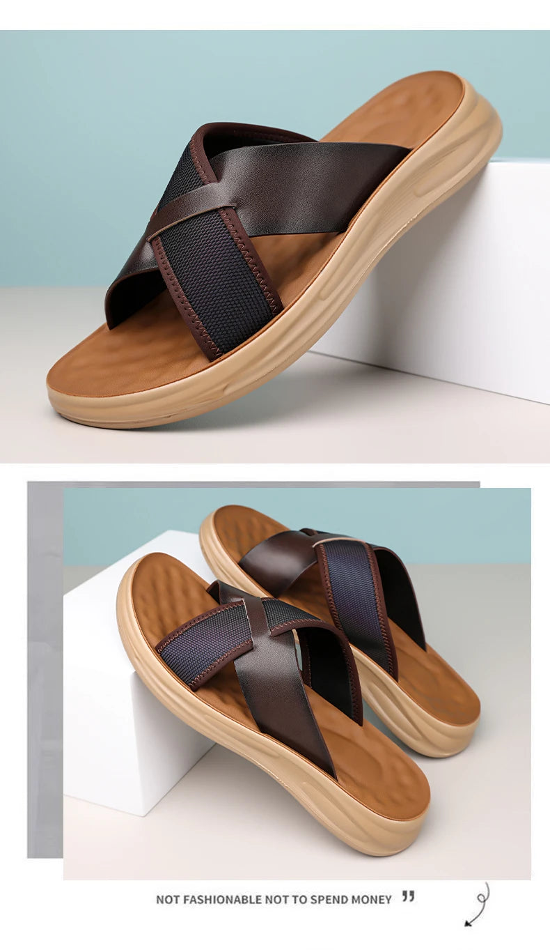 Summer New Designer Slippers for Men Solid Color Fashion Casual Anti-slip Wear-resistant Beach Shoes Male Outwear Flip Flop Man