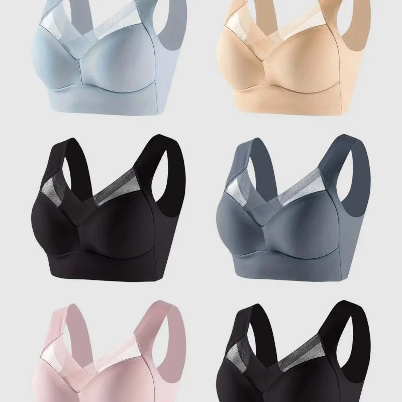 6 pieces of women's plus size wireless sports bra, high elasticity and slim shaping cup - no steel rim, side breast coverage, ga
