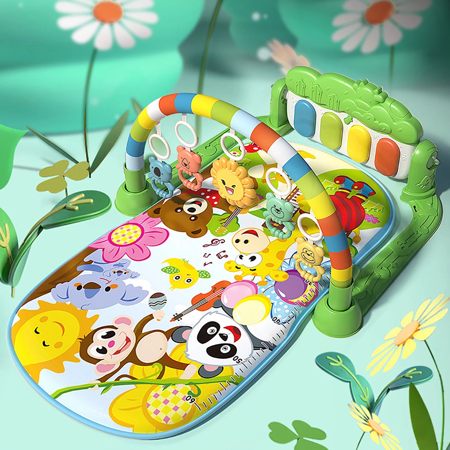 Multi functional fixed crawling pad for infants and young children toys, music lighting, and self-contained battery