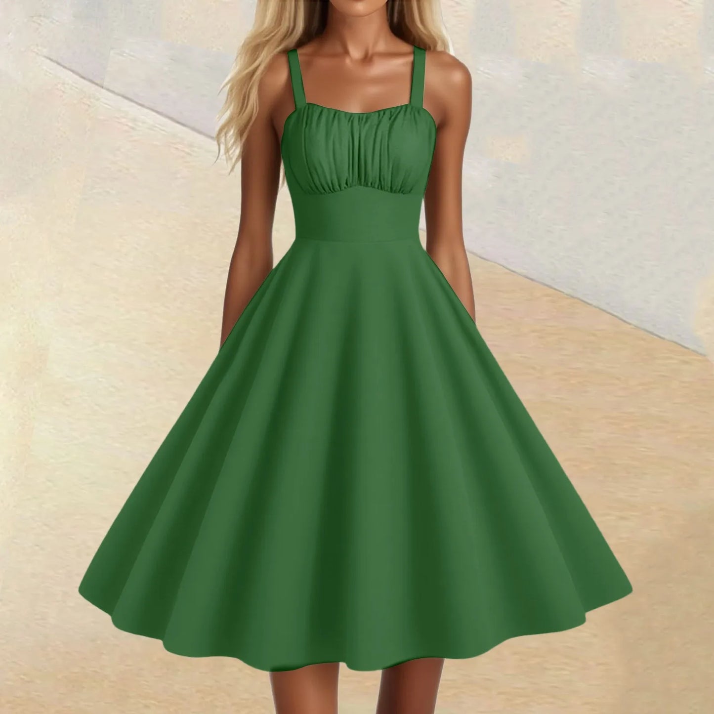 New Women'S Vintage Sleeveless Pleated Patchwork Cute A-Line Hem Solid Dresses Vestidos Mujer Veranoa 2025 Women Clothing