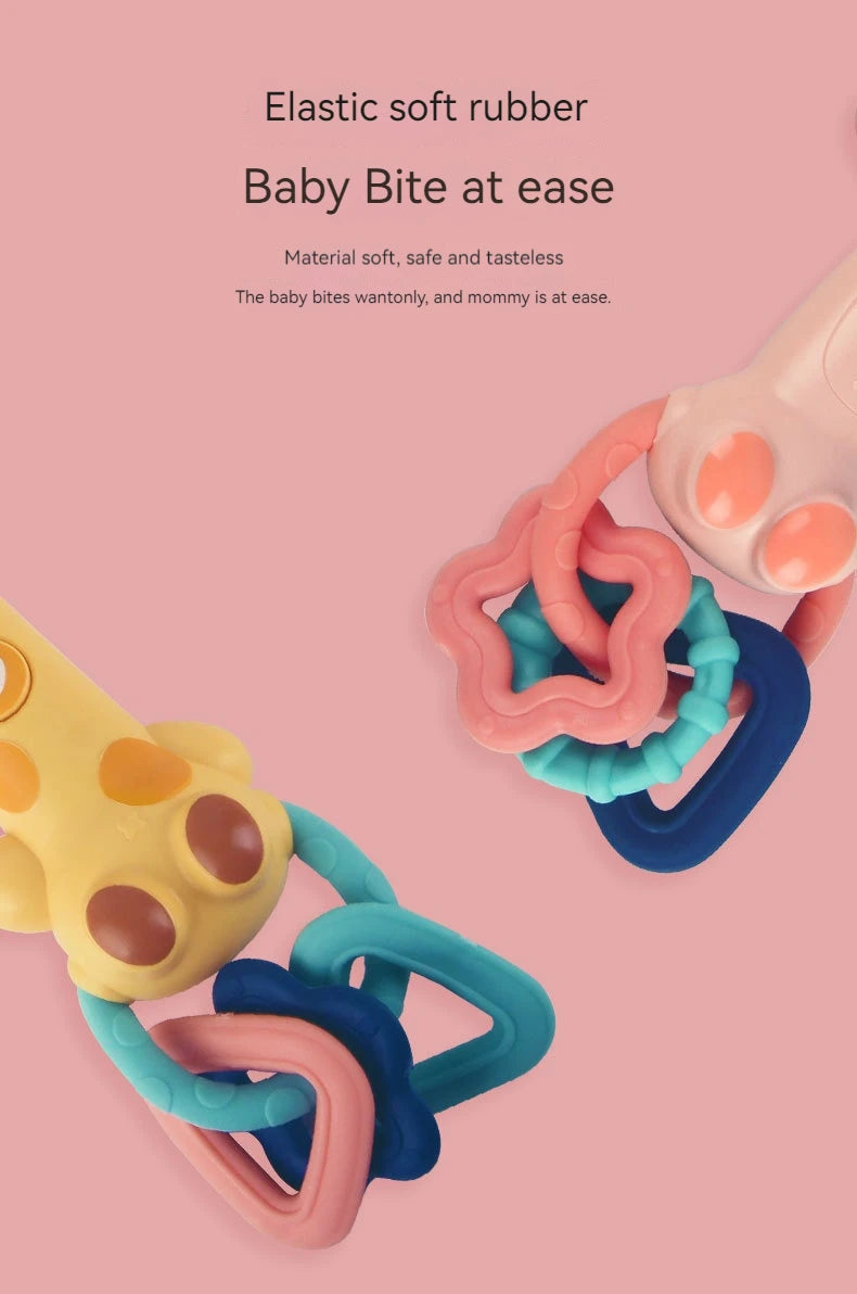Baby Musical Rattle Toy-Light-Up Teether & Sensory Chew, BPA-Free Soft Rubber, Baby Shower & 1st Birthday Gift for 6-18 Months