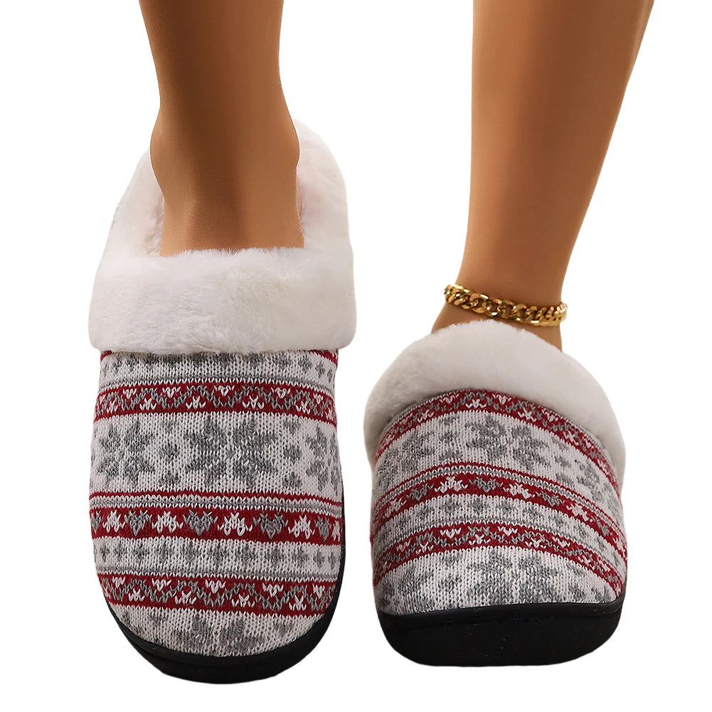 Christmas Plush Indoor Slippers Non-Slip Cute Bedroom Slides Soft Fluffy Cartoon Slippers House Slippers for Men Women