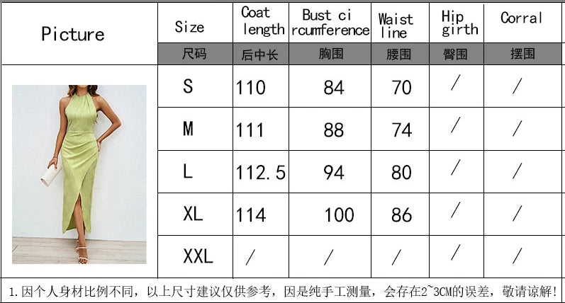 Women's Solid Color Dress Elegant High Waist Halter Backless Long Dress Sexy Slim Fit High Slit Evening Gown Dress 2024 New