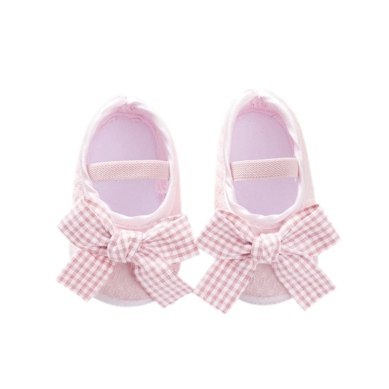 Cute Baby Girls Slip-On Shoes with Bow Detail Flexible Sole and Secure Elastic Band for Indoor and Outdoor Use