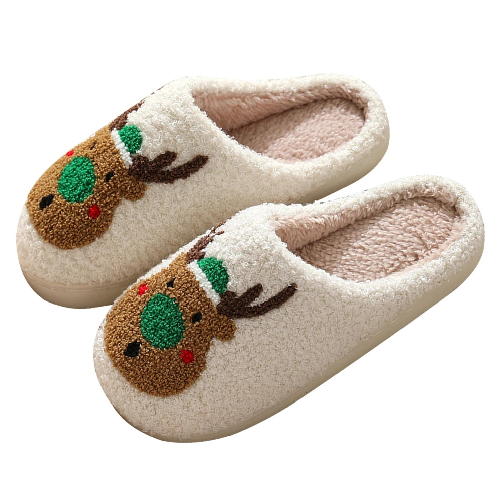 Christmas Deer Slippers Winter Platform Shoes Anti Slip Women Men Slip-On Comfy House Slippers Plush Warm Slipper for Winter