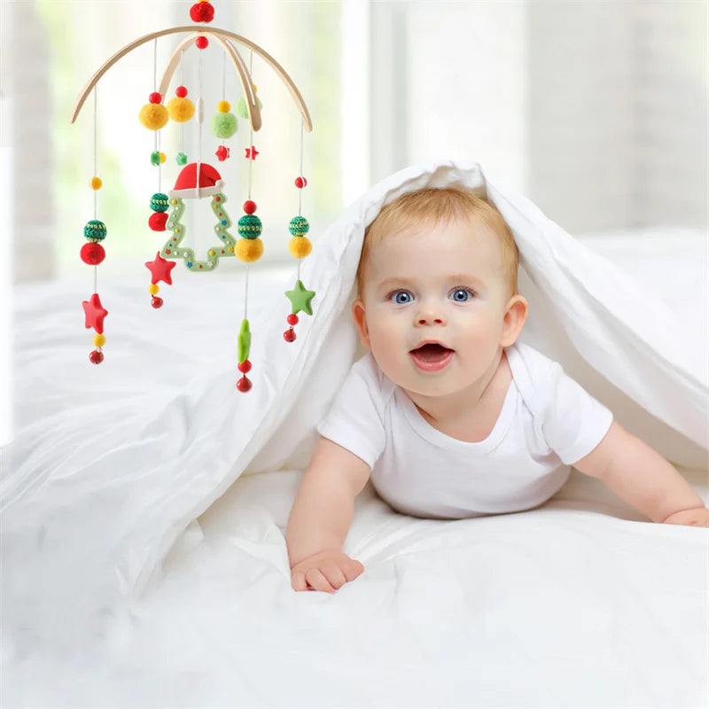 Baby Rattle Wooden Crib Mobile Bed Bell Toys Soft Felt Forest Animal Doll Toy Kid Stroller Comfort Crib Hanging Bracket Toy Gift