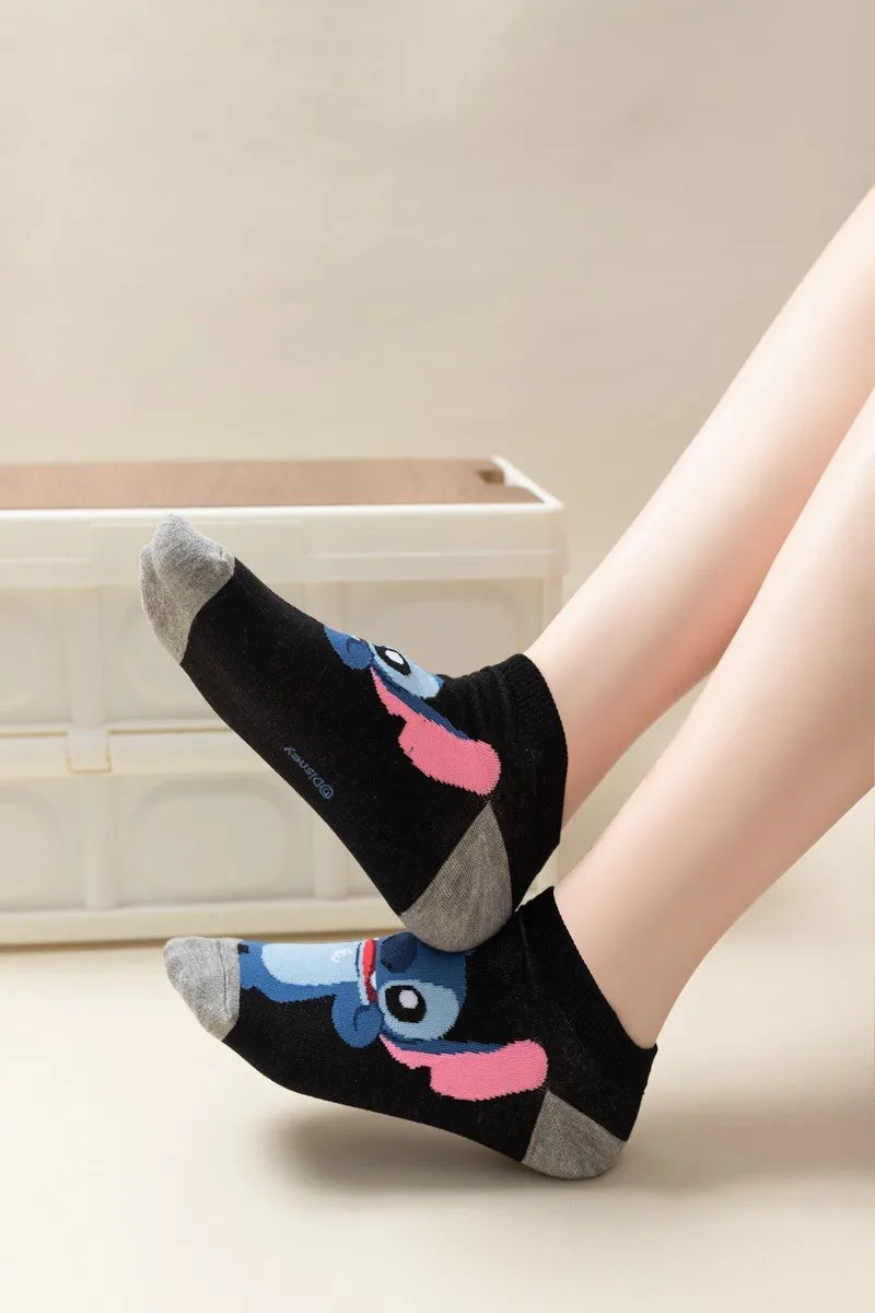 5pairs/set Disney Mickey Mouse Short Woman Socks Anime Donald Sweat Summer Cotton Girl Women's Boat Socks Ankle Low Female Sock