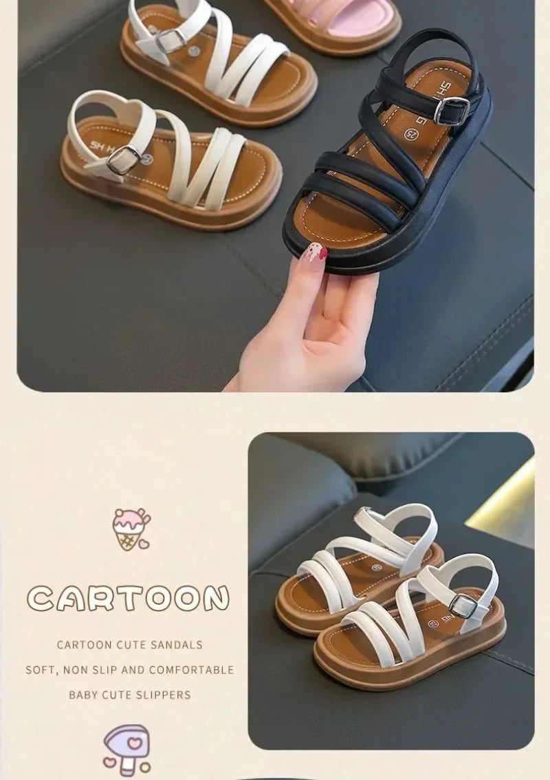 1-10Y Baby Girls Sandals Summer Children's New Cool Fashion Princess Cute Versatile Shoes for Students Flat Sandal Casual Shoe