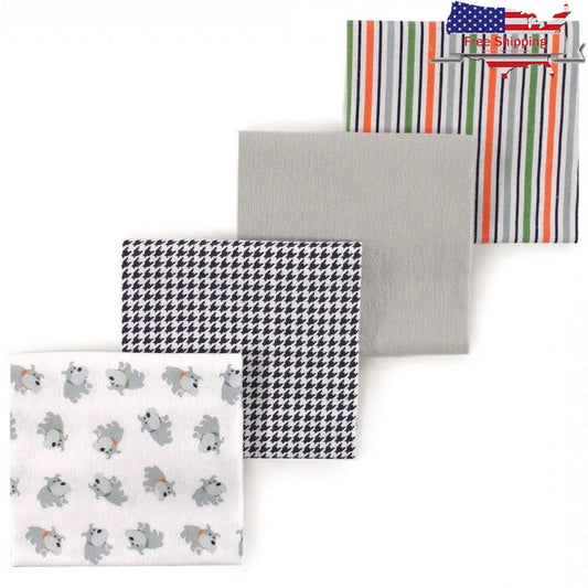 Soft Cotton Flannel Receiving Blankets Set Baby Boys 4-Pack Multi-Use Nursing Cover Burp Cloth Car Seat Cover Tummy Time