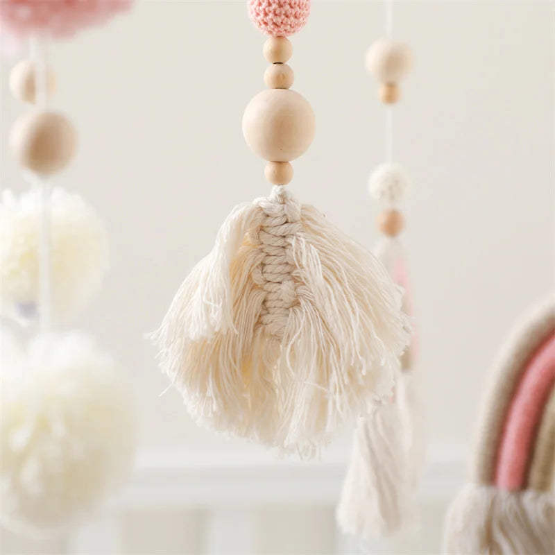 Baby Rattle Wooden Crib Mobile Bed Bell Toys Soft Felt Forest Animal Doll Toy Kid Stroller Comfort Crib Hanging Bracket Toy Gift