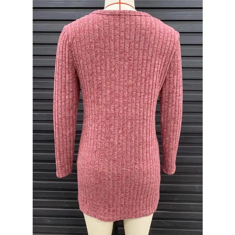 Autumn New Women's Milled Pit Stripe V-Neck Solid Colour Button Long Sleeve Ladies Casual Extensions Cardigan Jacket Coat