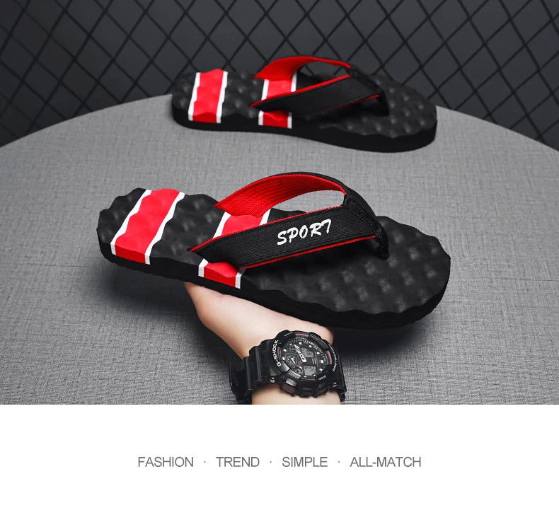 Summer Breathable Men's Flip Flops With Massage Indoor and Outdoor Slippers For Men Beach Sandals Fashionable Contrasting Slides