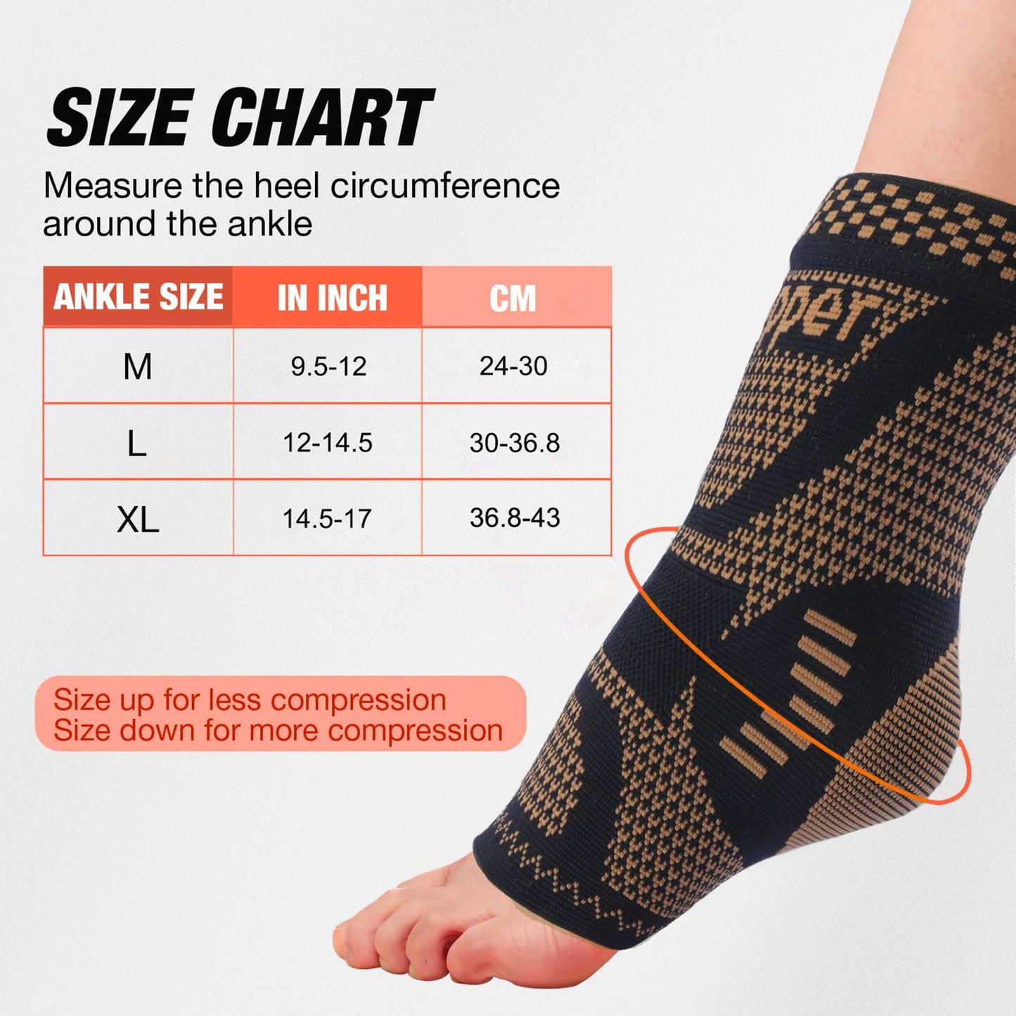 1Pair Copper Infused Ankle Support Compression Socks,Ankle Braces for Men Women,Ankle Compression Sleeves,Foot Support Wraps
