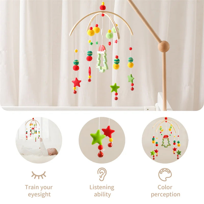 Baby Rattle Wooden Crib Mobile Bed Bell Toys Soft Felt Forest Animal Doll Toy Kid Stroller Comfort Crib Hanging Bracket Toy Gift