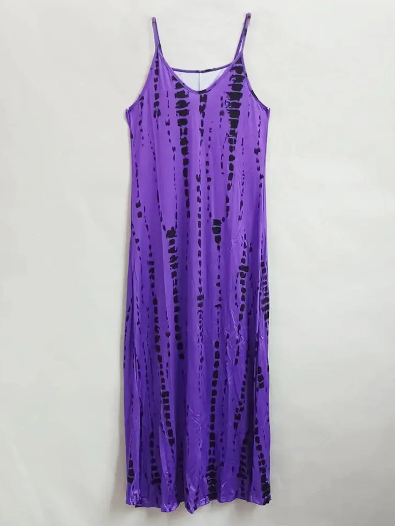 Women's Casual Loose V-neck Tie Dye Printed Spaghetti Maxi Dress Summer Beach Vacation Long Dress