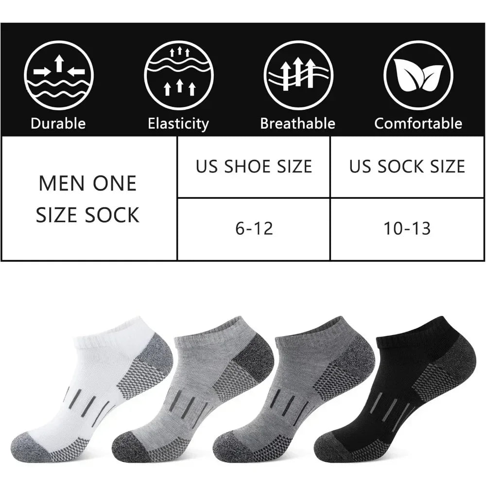 Mens Athletic Ankle Socks Moisture Wicking Cushion Running Low Cut Sock 6 Pack