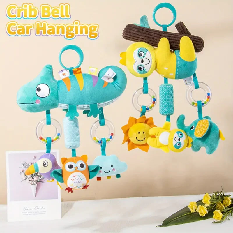 Crib Hanging Rattles Toys Baby Toys Cartoon Animal Spiral Hanging Toy with Ringing Bell Stroller Car Toys for Infant Newborn