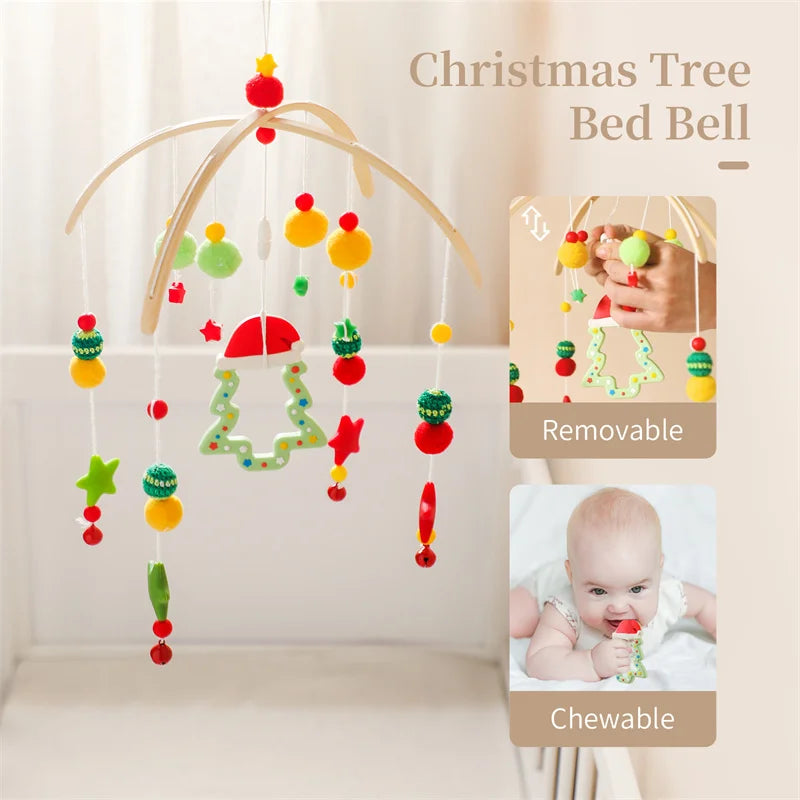 Baby Rattle Wooden Crib Mobile Bed Bell Toys Soft Felt Forest Animal Doll Toy Kid Stroller Comfort Crib Hanging Bracket Toy Gift