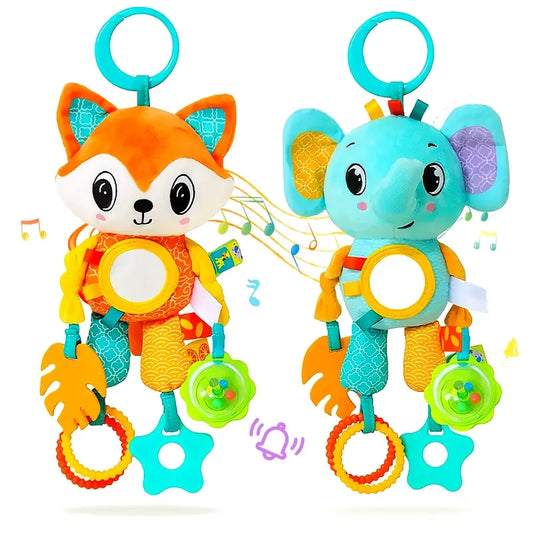 Crib Hanging Rattles Toys Baby Toys Cartoon Animal Spiral Hanging Toy with Ringing Bell Stroller Car Toys for Infant Newborn