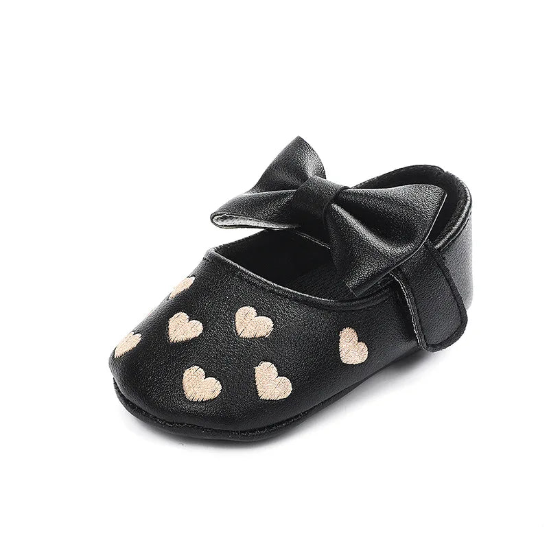 Baby Shoes Classic Dress Cute Bow-knot Heart Anti-slip Soft Sole First Walkers Infant Baby Girls Toddler Shoes 0-18m