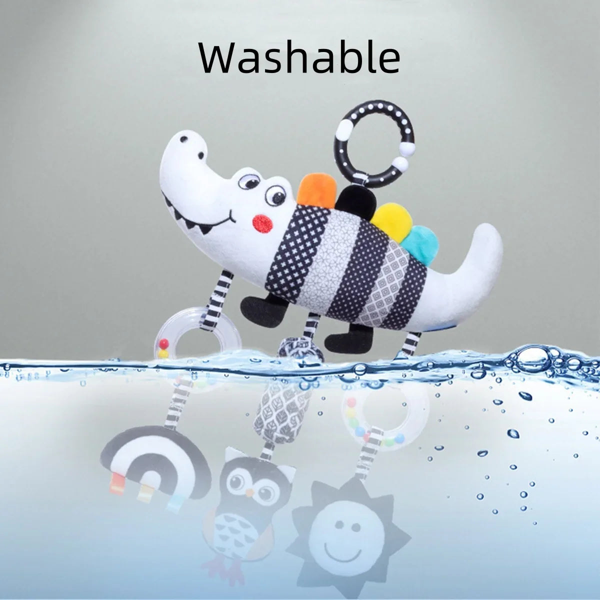 New Baby Carseat Toy Black & White Rattle Hanging Activity Stroller Toy for Newborns Boys and Girls Gifts Crocodile Caterpillar