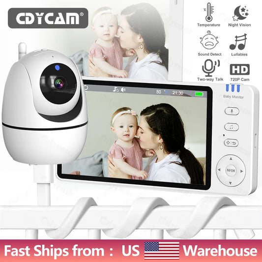 5Inch Video Baby Monitor With Pan Tilt  Surveillance Camera Two Way Audio Night Vision Intercom Auto IPS Screen Nanny with Stand
