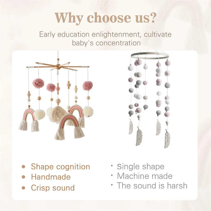 Baby Rattle Wooden Crib Mobile Bed Bell Toys Soft Felt Forest Animal Doll Toy Kid Stroller Comfort Crib Hanging Bracket Toy Gift