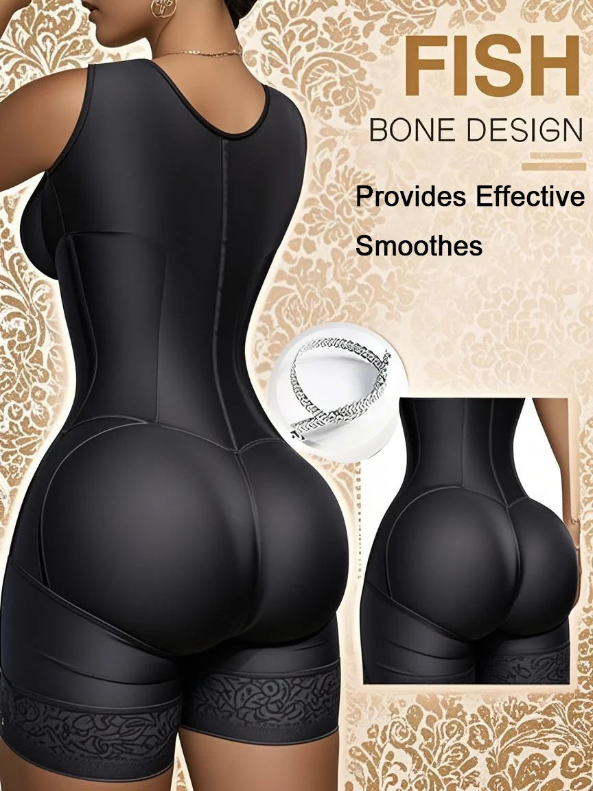 Women's Lace-Trimmed Shapewear Bodysuit - Tummy Control Corset with Adjustable Straps & Zipper, Black, Comfortable