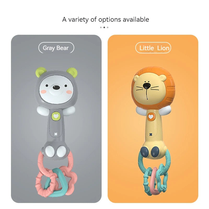 Baby Musical Rattle Toy-Light-Up Teether & Sensory Chew, BPA-Free Soft Rubber, Baby Shower & 1st Birthday Gift for 6-18 Months