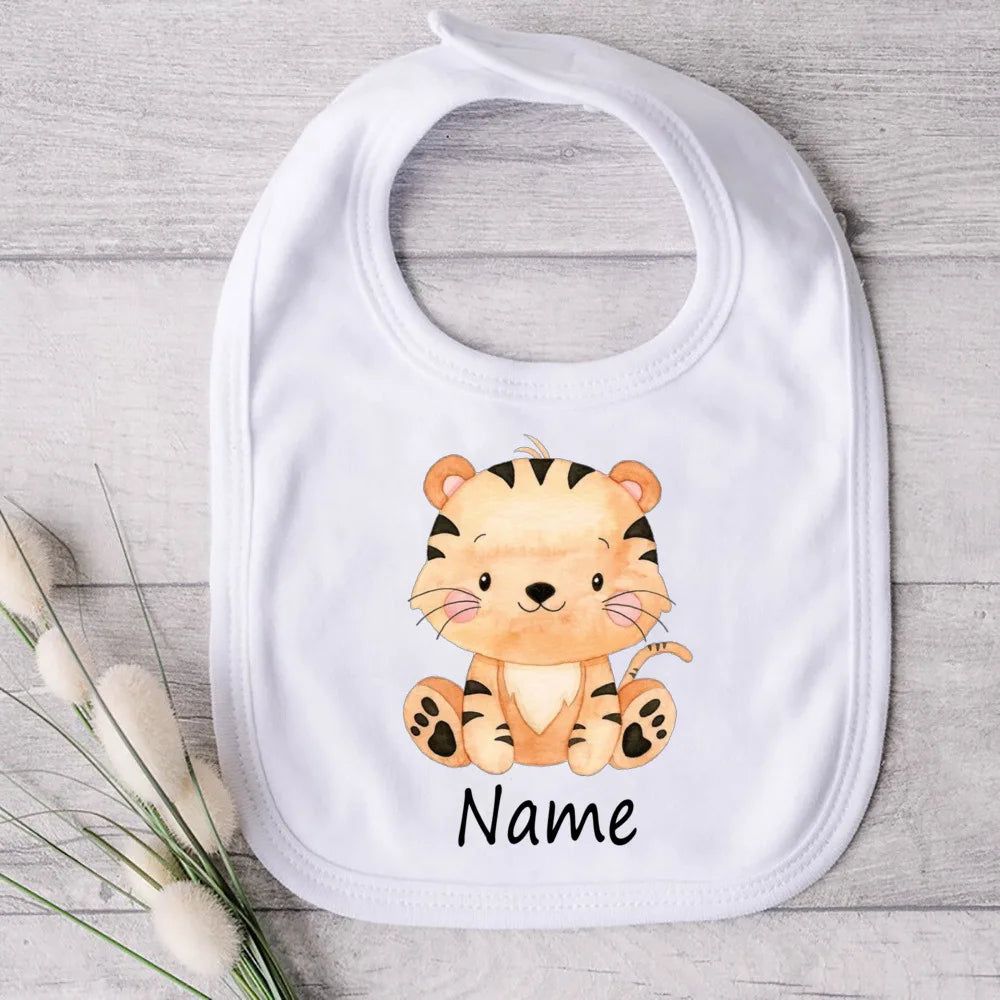 Personalized Baby Bibs Custom Name Toddler Bib Cute Animal Print Infant Bibs Newbron Shower Gift Boys Girls Bib Baby Burp Cloths