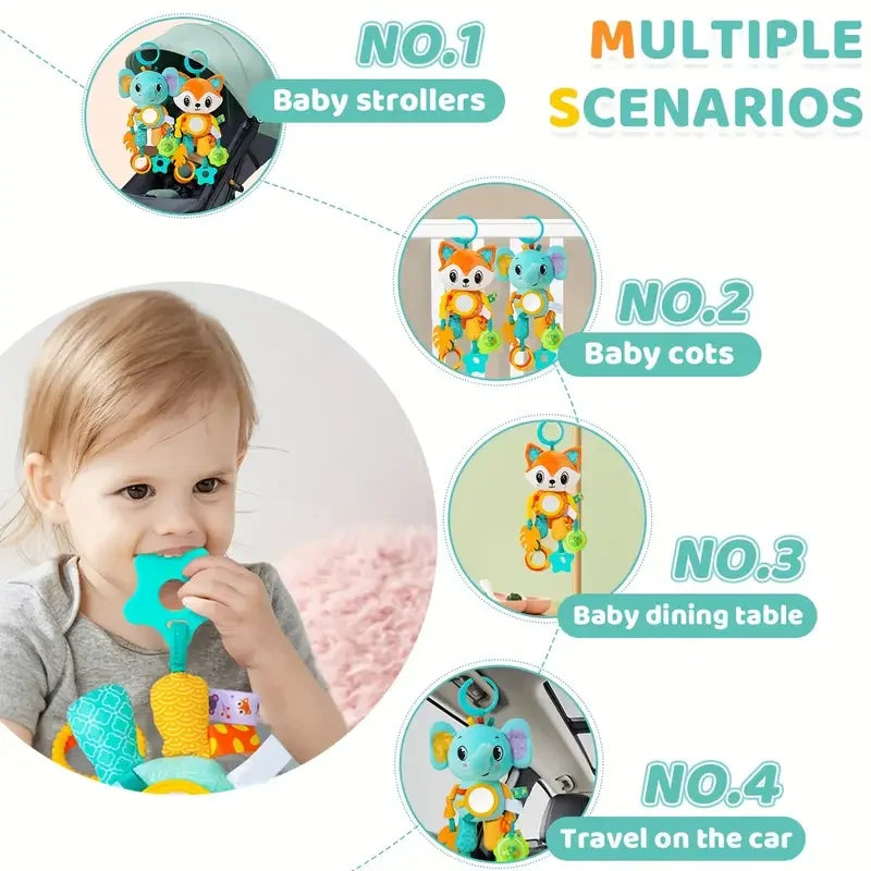 Crib Hanging Rattles Toys Baby Toys Cartoon Animal Spiral Hanging Toy with Ringing Bell Stroller Car Toys for Infant Newborn