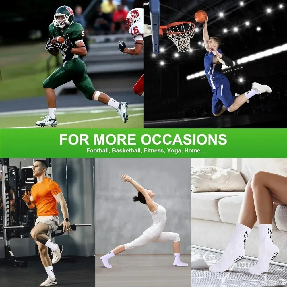 4 Pairs Non-slip Soccer Sports Socks Grip Football Basketball Socks Men Women 6-8.5 9-12