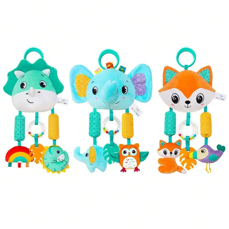 Crib Hanging Rattles Toys Baby Toys Cartoon Animal Spiral Hanging Toy with Ringing Bell Stroller Car Toys for Infant Newborn