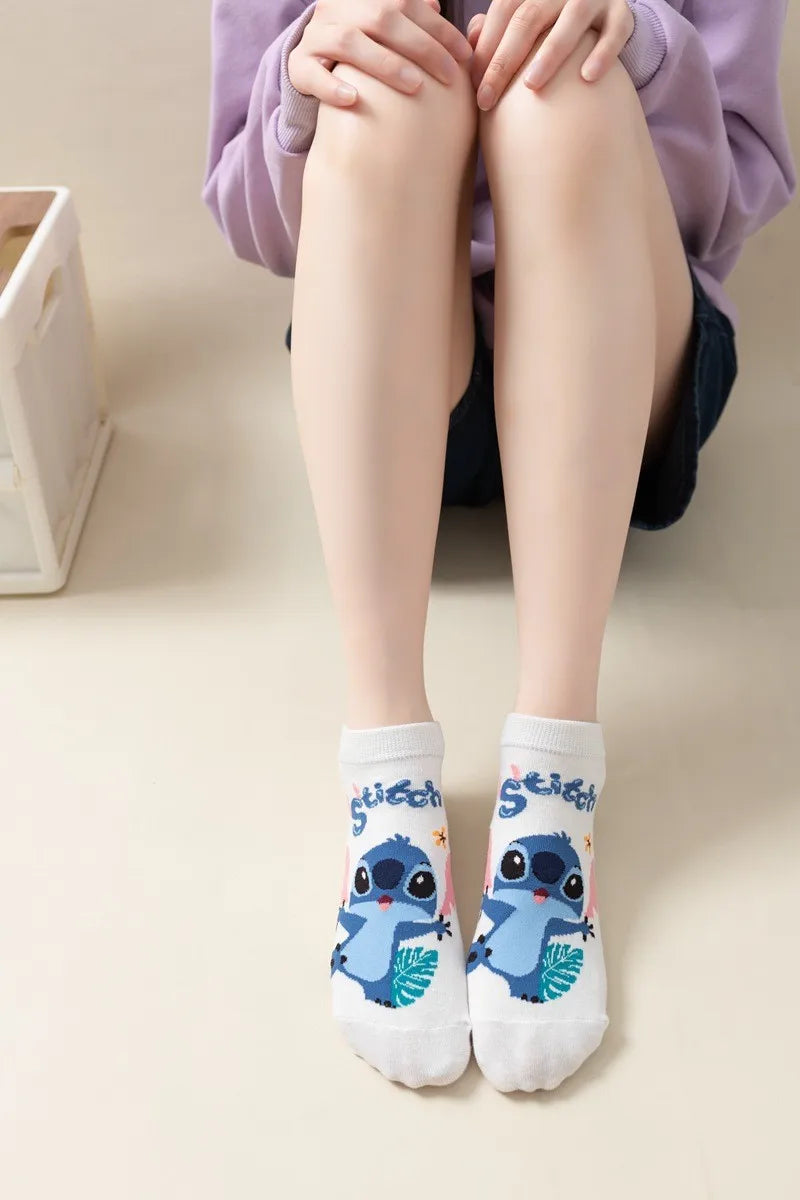 5pairs/set Disney Mickey Mouse Short Woman Socks Anime Donald Sweat Summer Cotton Girl Women's Boat Socks Ankle Low Female Sock