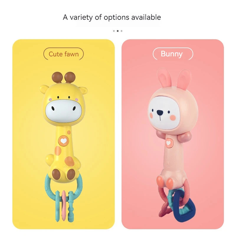 Baby Musical Rattle Toy-Light-Up Teether & Sensory Chew, BPA-Free Soft Rubber, Baby Shower & 1st Birthday Gift for 6-18 Months