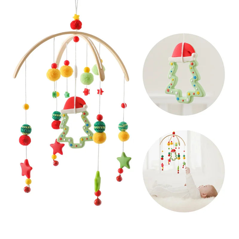 Baby Rattle Wooden Crib Mobile Bed Bell Toys Soft Felt Forest Animal Doll Toy Kid Stroller Comfort Crib Hanging Bracket Toy Gift