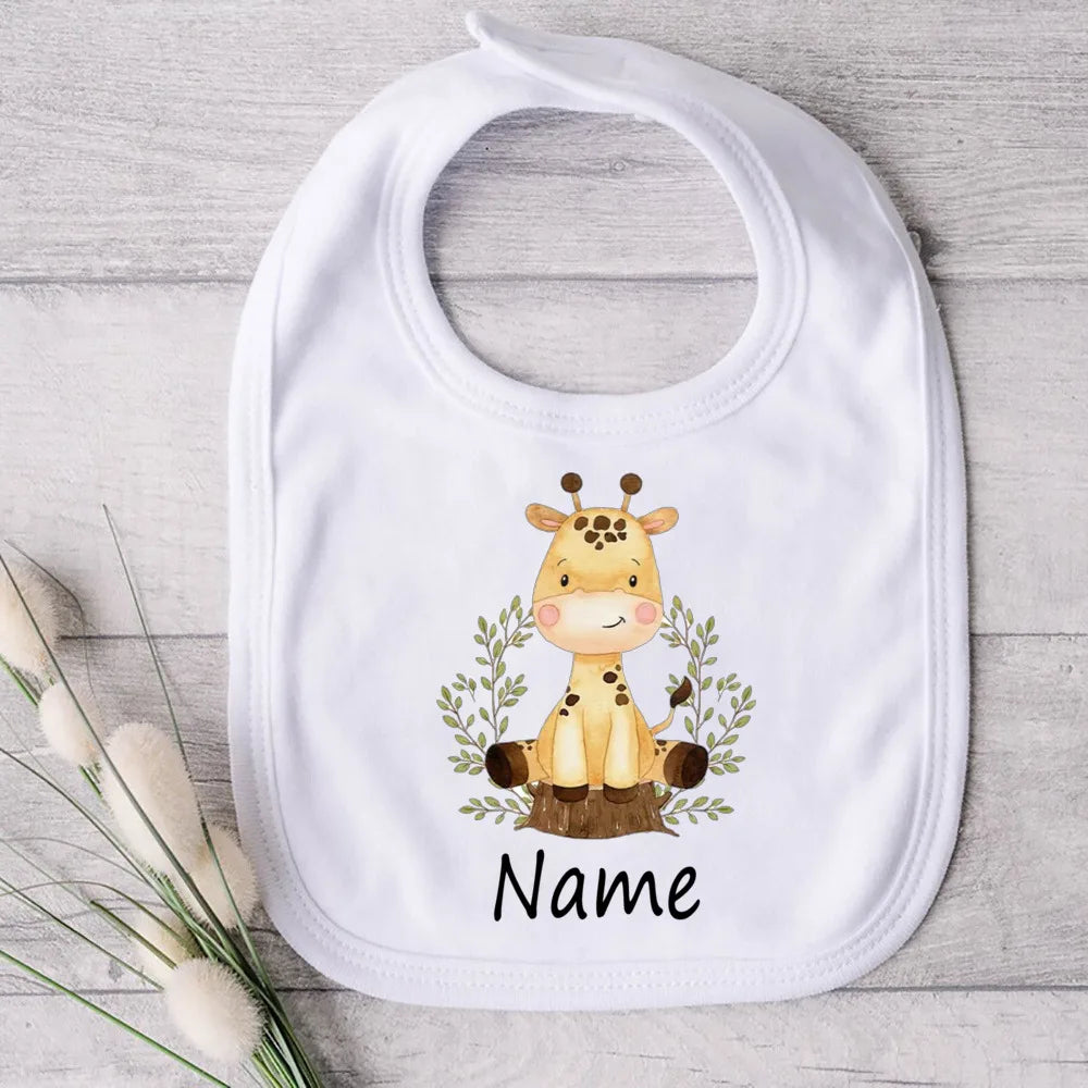 Personalized Baby Bibs Custom Name Toddler Bib Cute Animal Print Infant Bibs Newbron Shower Gift Boys Girls Bib Baby Burp Cloths