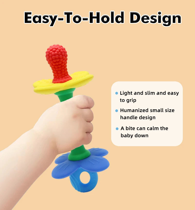 New 2 in 1 Baby Silicone Flower Teether - Safe & Soft Chewing Toy for Soothing Sore Gums, BPA-Free, Easy-to-Hold Teething toy