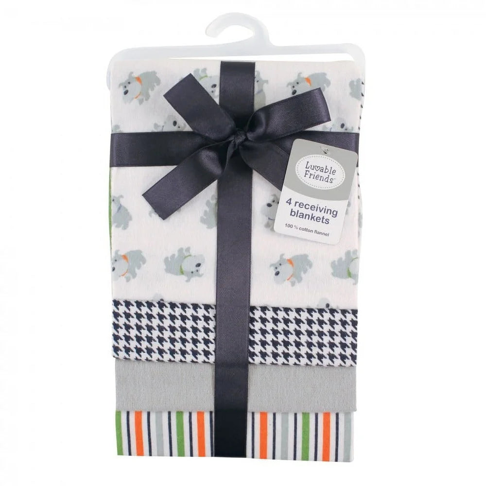 Soft Cotton Flannel Receiving Blankets Set Baby Boys 4-Pack Multi-Use Nursing Cover Burp Cloth Car Seat Cover Tummy Time