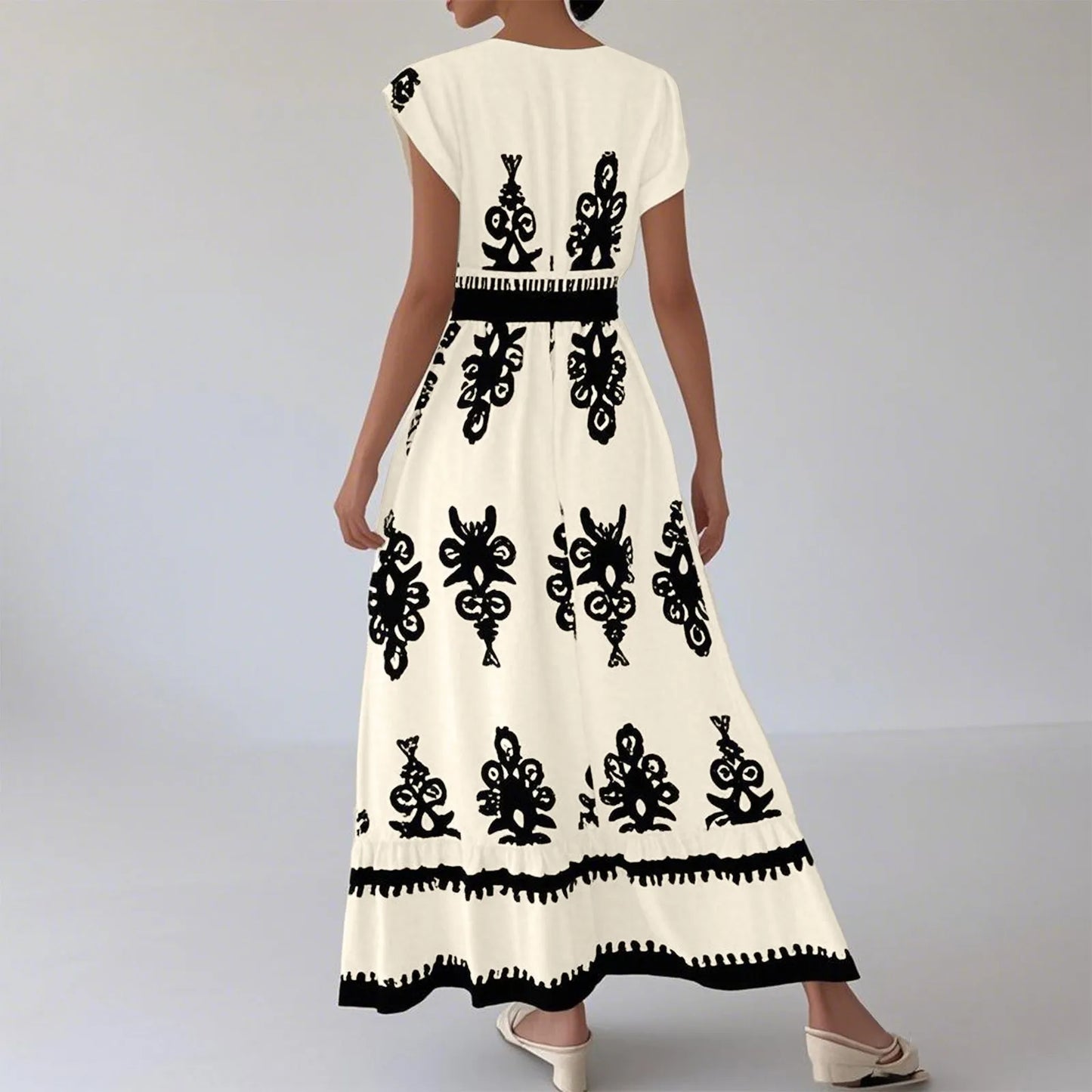 Fashion Sleeveless Maxi Boho Dress Women 2025 Summer Print Waist Bohemian Elegant Short Sleeve Dresses For Women Robe Femme