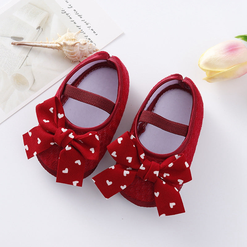 Cute Baby Girls Slip-On Shoes with Bow Detail Flexible Sole and Secure Elastic Band for Indoor and Outdoor Use