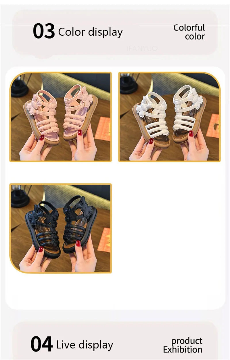 2025 New Children Sandals Girls Kids Roman Sandal Summer Soft Flat Heels High-top Beach Princess Fashion Cartoon Shoes Side Zip
