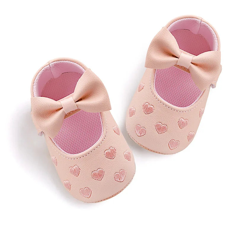 Baby Shoes Classic Dress Cute Bow-knot Heart Anti-slip Soft Sole First Walkers Infant Baby Girls Toddler Shoes 0-18m