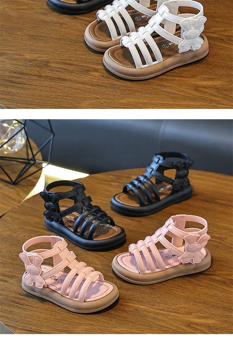 2025 New Children Sandals Girls Kids Roman Sandal Summer Soft Flat Heels High-top Beach Princess Fashion Cartoon Shoes Side Zip