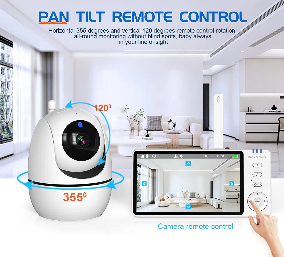 5Inch Video Baby Monitor With Pan Tilt  Surveillance Camera Two Way Audio Night Vision Intercom Auto IPS Screen Nanny with Stand