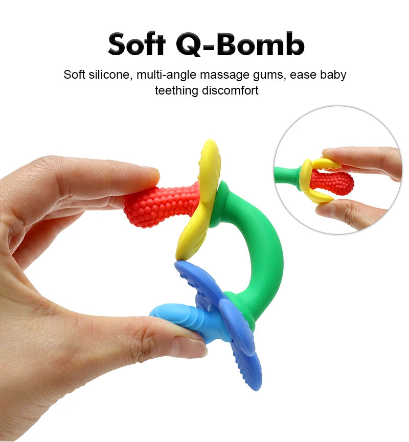 New 2 in 1 Baby Silicone Flower Teether - Safe & Soft Chewing Toy for Soothing Sore Gums, BPA-Free, Easy-to-Hold Teething toy